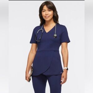 Jaanuu Tulip Mock Wrap Scrub Top